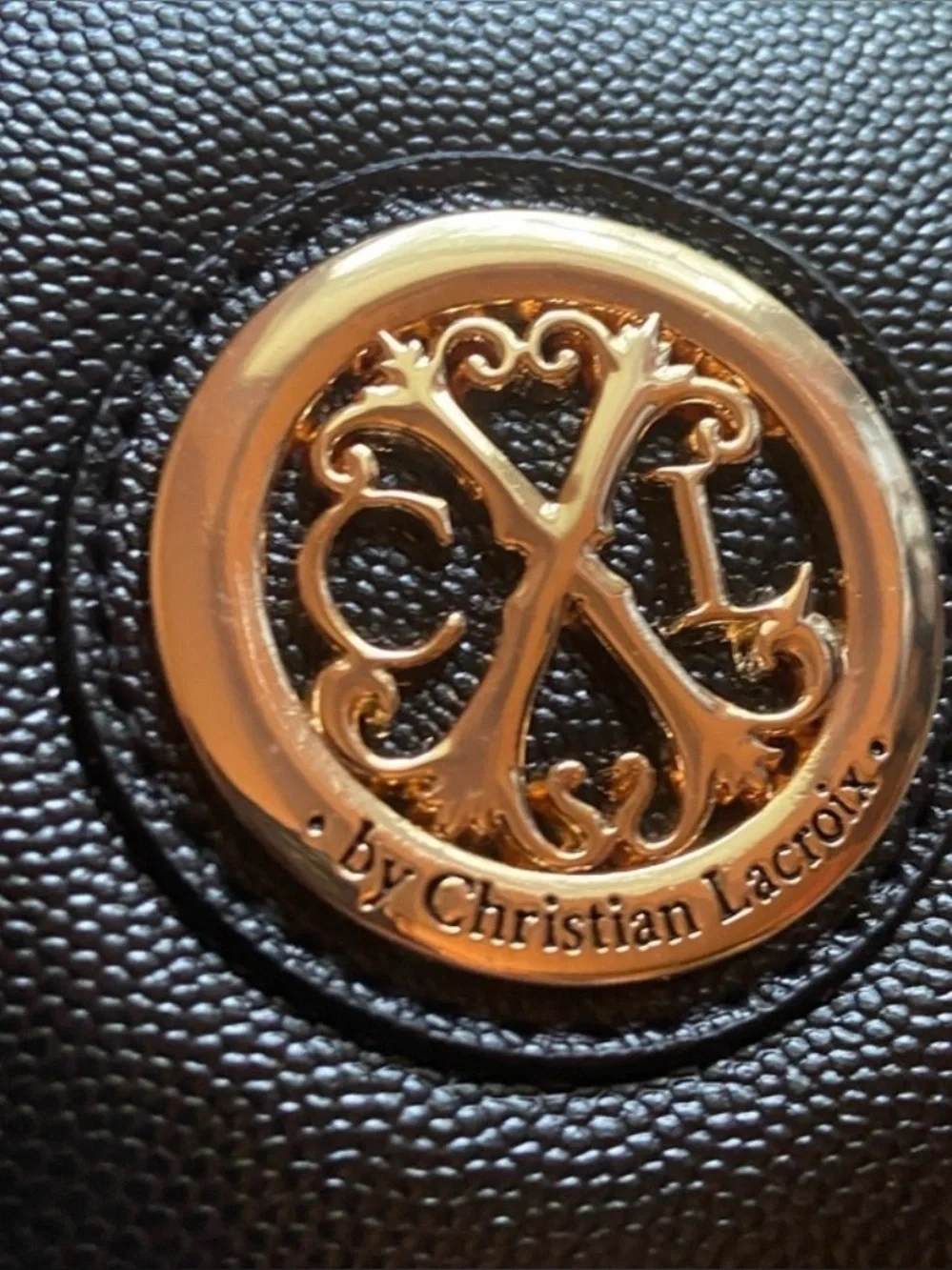 NWT CLX Christian Lacroix Glam Caviar Clutch Black Gold Chain Crossbody